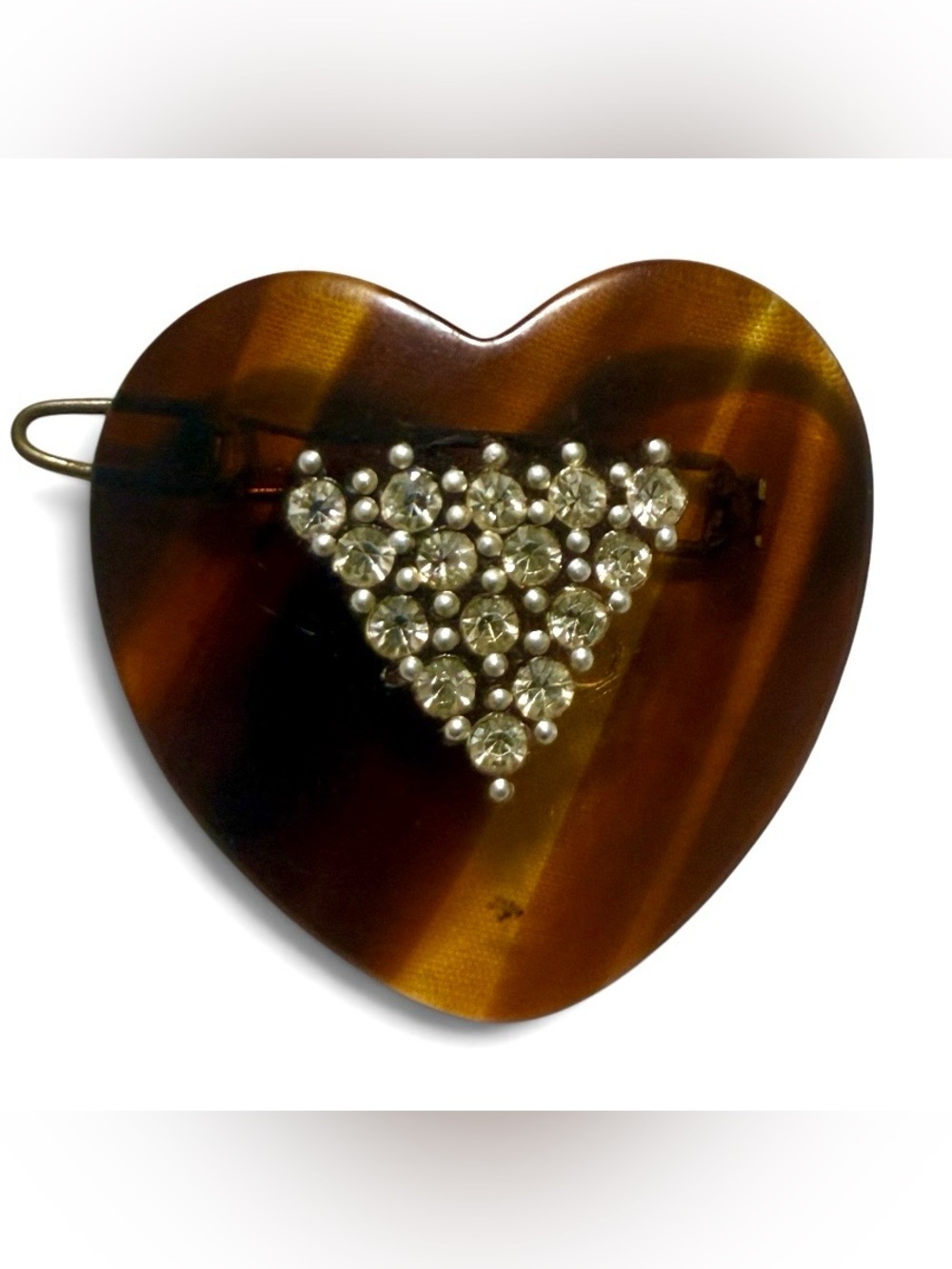 1970’s Vintage French Heart Barrette in Tortoiseshell with Rhinestones, Unworn